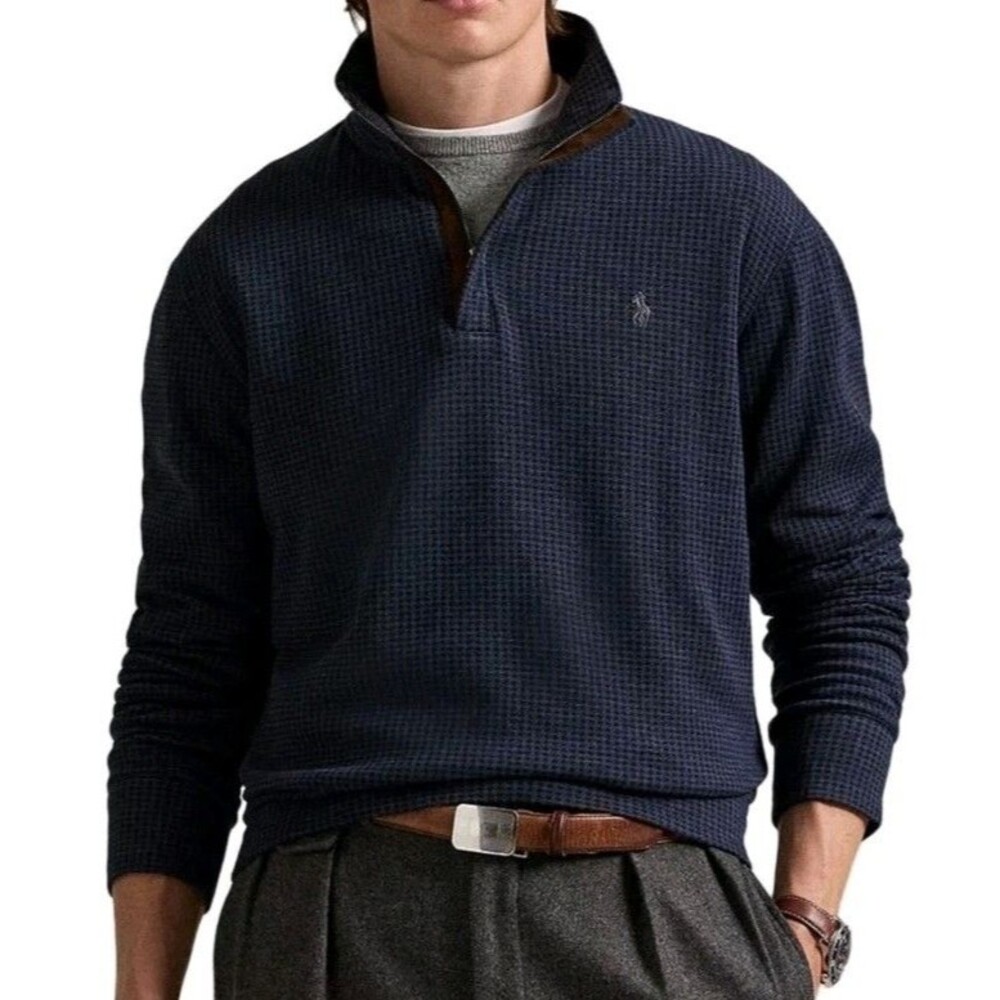 NWT $150  Polo Ralph Lauren Houndstooth Luxury Jersey Quarter-Zip Pullover XXL